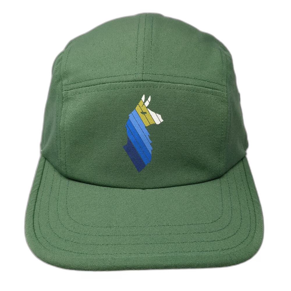 Cotopaxi 5 Panel Green Hat One Size Llama Logo Recycled Polyester Strapback